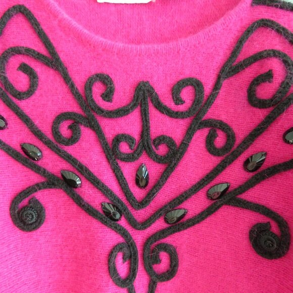 VINTAGE CEDARS Angora Lambswool  Pink Beaded Dolman Sleeve Sweater - Size M - Picture 10 of 15